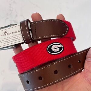Peter Millar Red and Brown Men's Belt with Logo